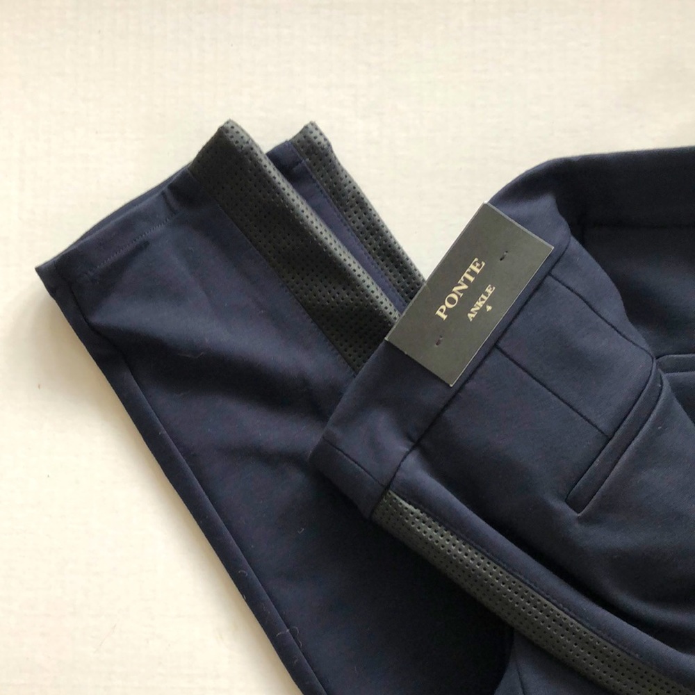 Ann Taylor ponte knit ankle pants, leather detail